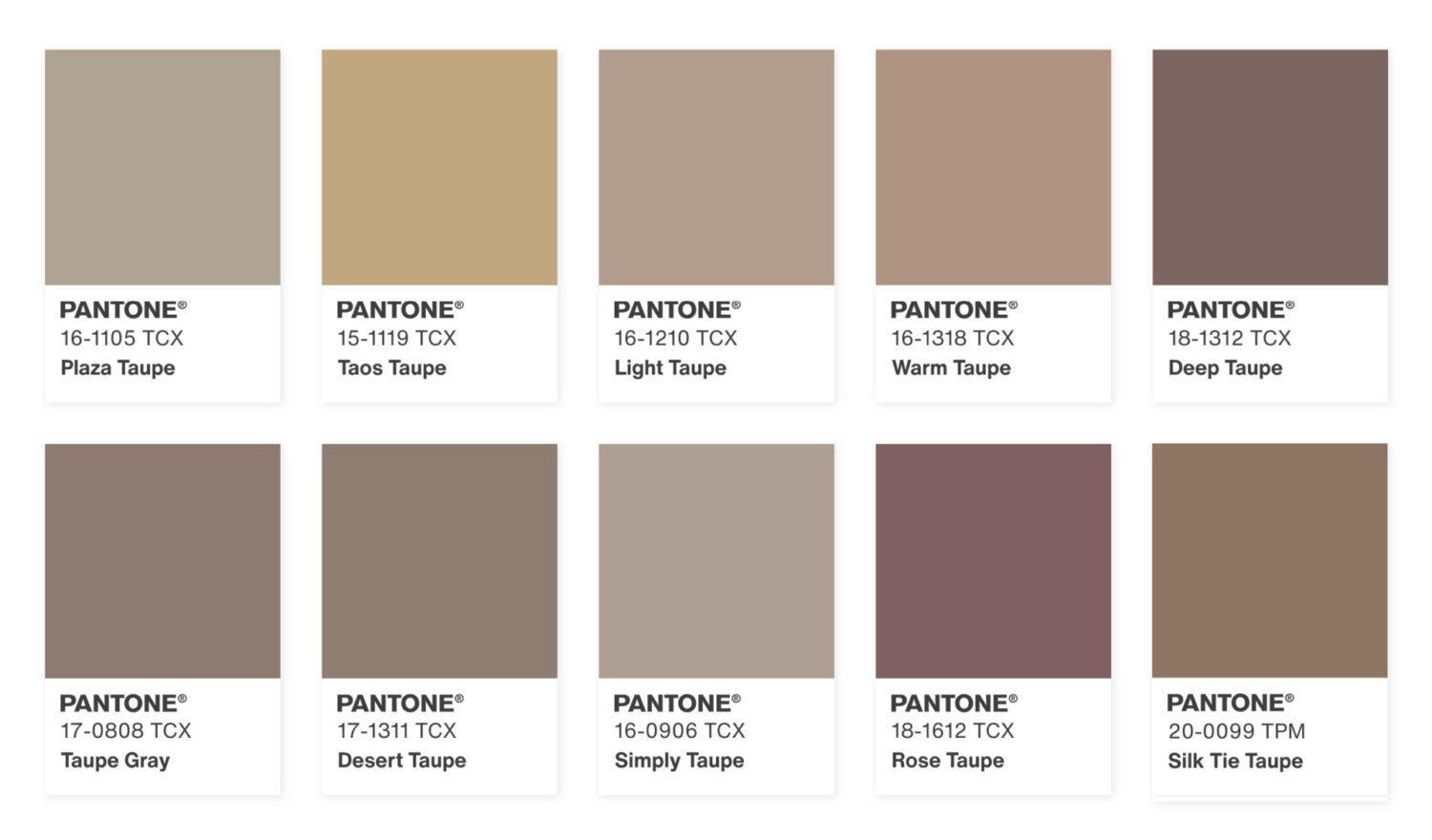 Pantone shades of Taupe